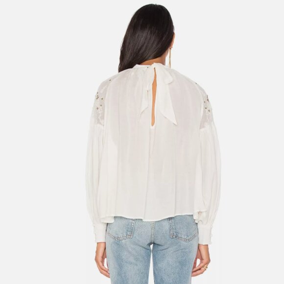 Free People Have It My Way Blouse Womens Size Small Beaded Embroidered Flowy - Picture 12 of 13